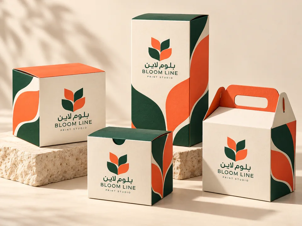 نموذج طباعة علب بهوية بلوم لاين للطباعة