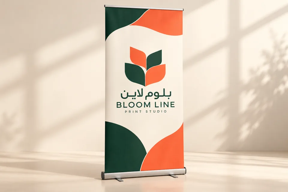 نموذج طباعة رول أب بهوية بلوم لاين للطباعة