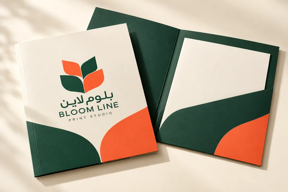 نموذج طباعة فولدرات بهوية بلوم لاين للطباعة